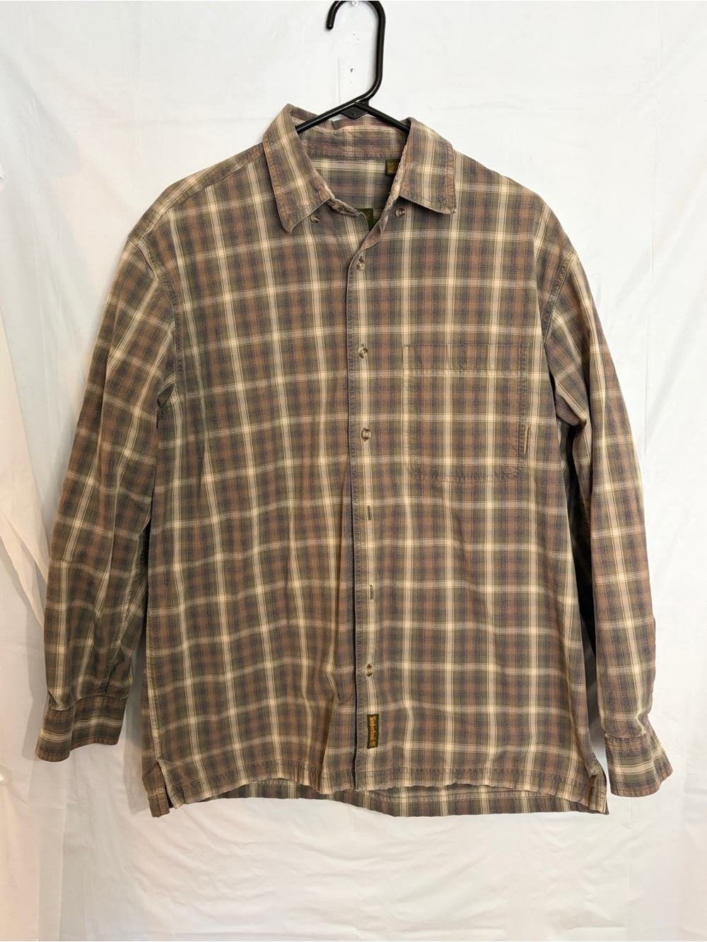 Timberland Plaid Button-Up Shirt in Green and Tan